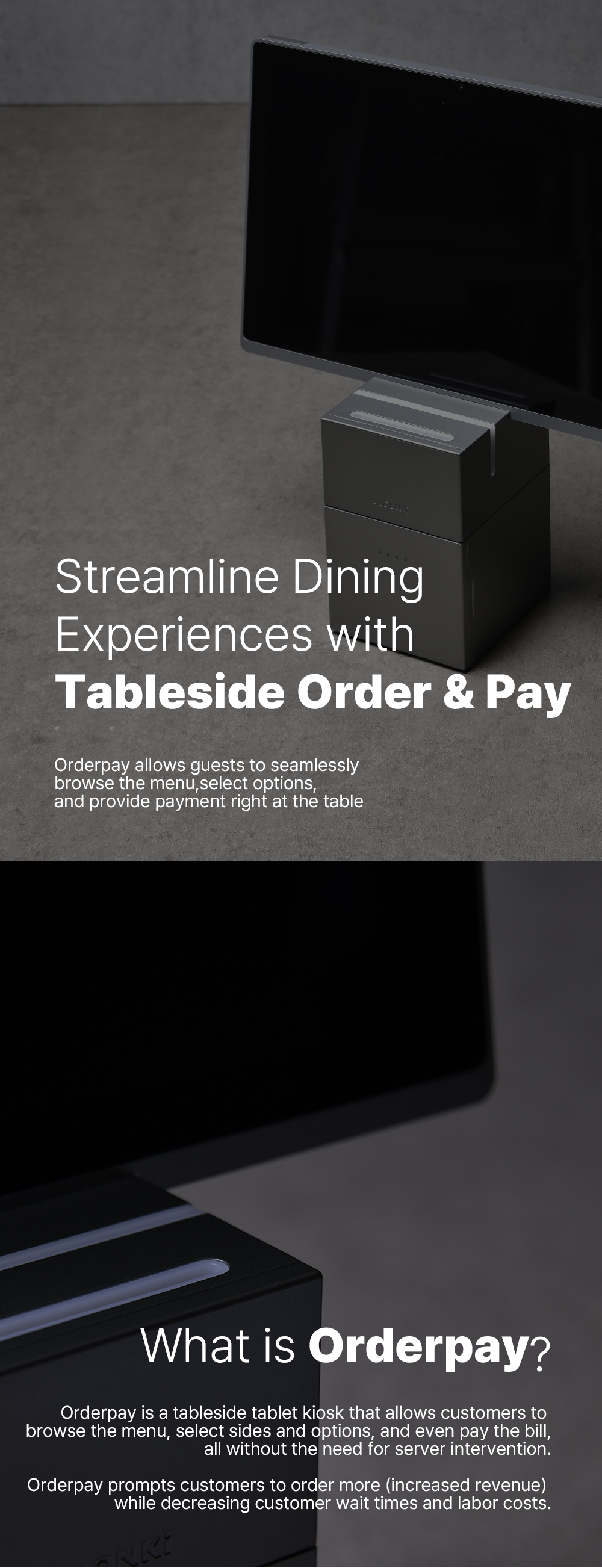 ORDERPAY Table Order device in a stylish restaurant environment